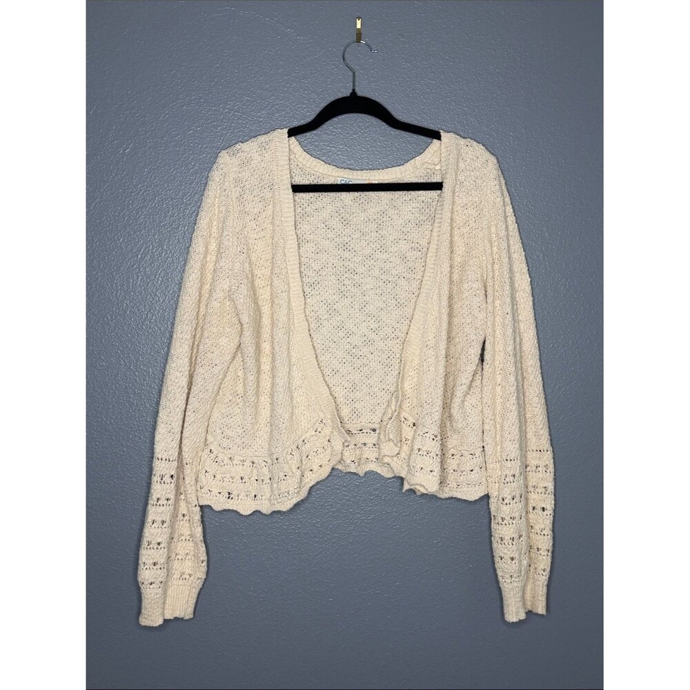 Cream 100% Cotton Knit Coquette Girly Feminine Fairy granola with Eyelet Hem